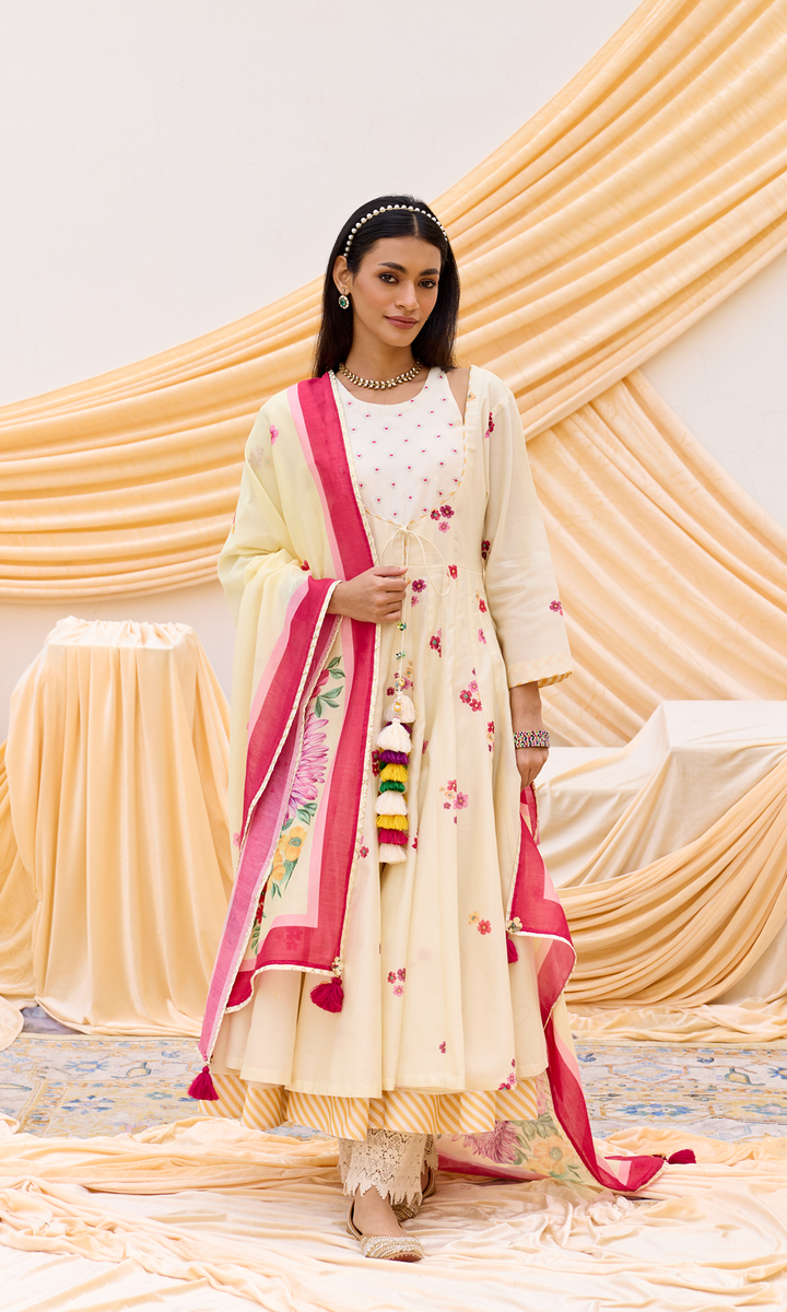 Soraya Set- Chanderi Digitally Printed Floral Anarkali Set (set of 3)