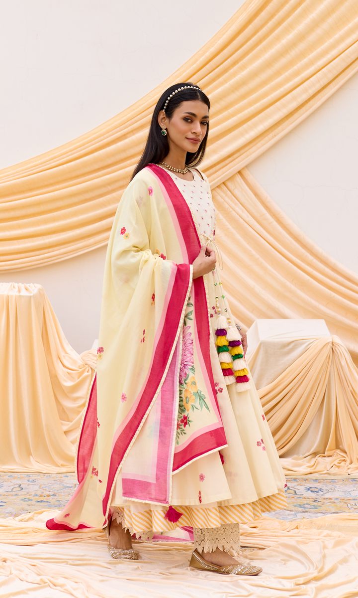 Soraya Set- Chanderi Digitally Printed Floral Anarkali Set (set of 3)