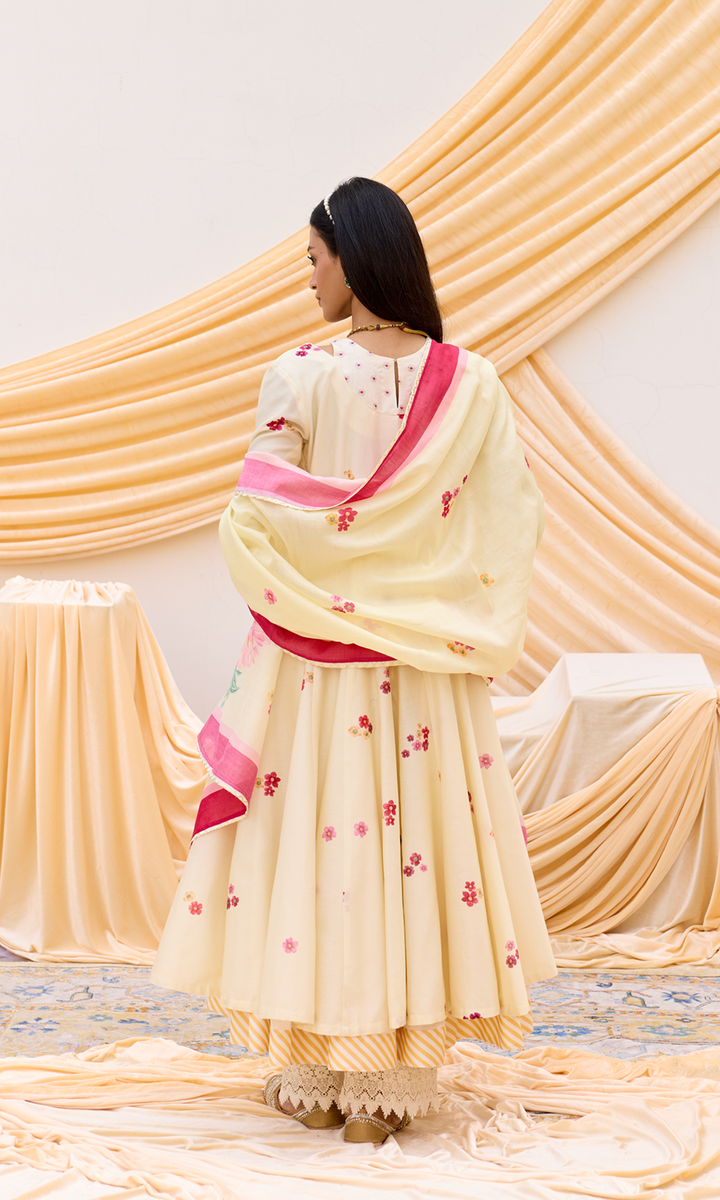 Soraya Set- Chanderi Digitally Printed Floral Anarkali Set (set of 3)