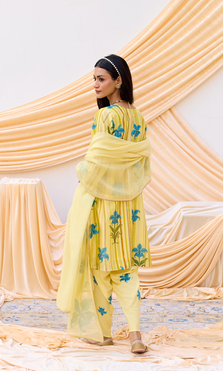 Inaya Set- Embroidered Digital Kurta & Dhoti with Dupatta (set of 3)