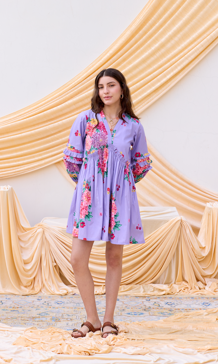 Daphne- Digitally Printed Floral Embroidered Cotton Dress