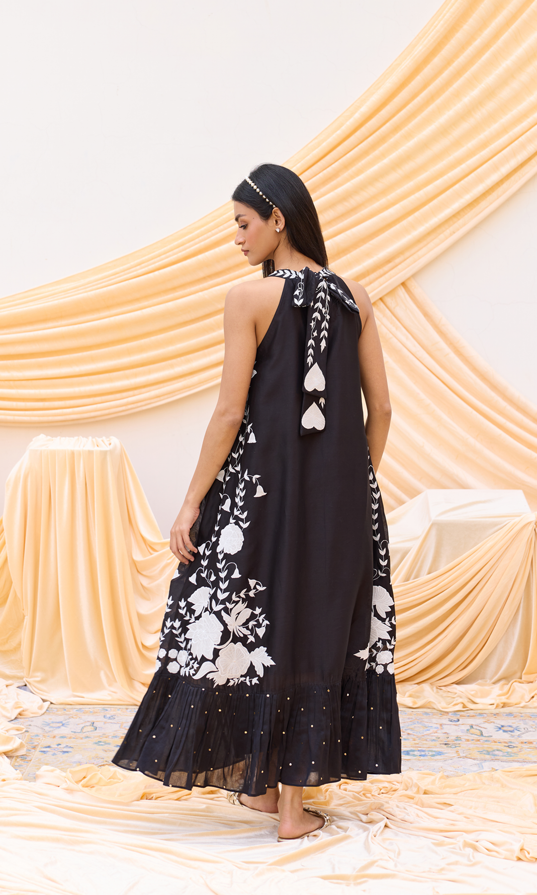 Primrose - Chanderi Tie Up dress with appliqué work