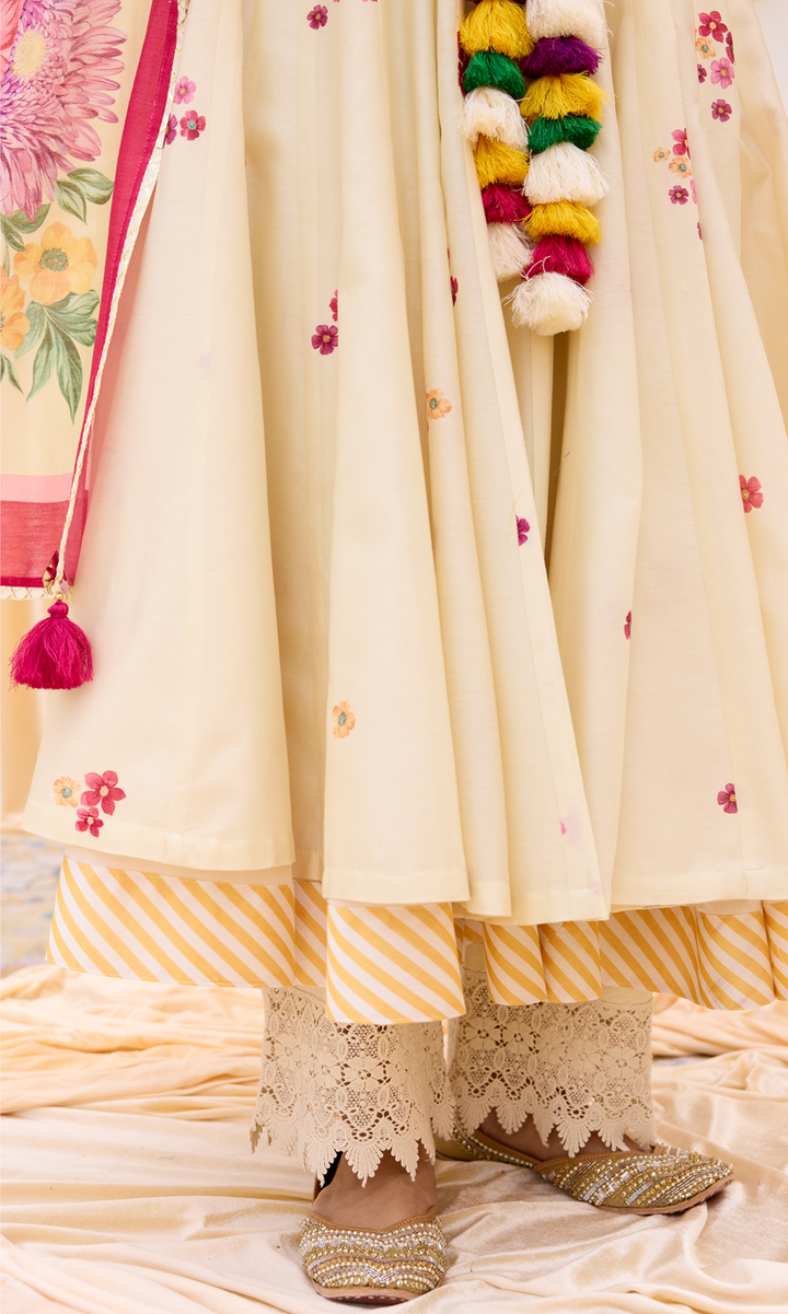 Soraya Set- Chanderi Digitally Printed Floral Anarkali Set (set of 3)