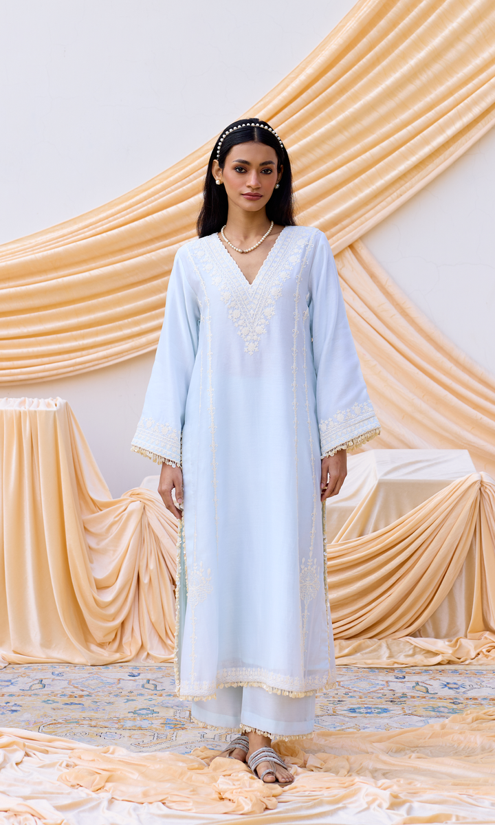 Fiza Set-  Chanderi Embroidered Kaftan Set (Set of 2)