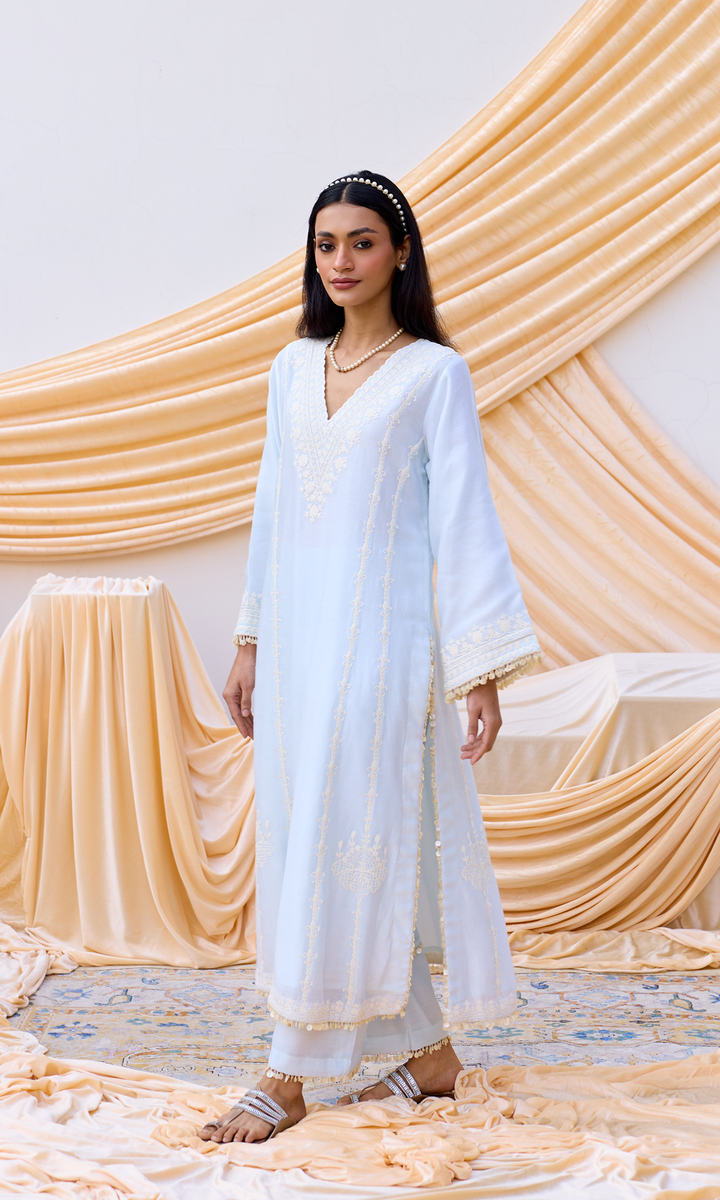 Fiza Set-  Chanderi Embroidered Kaftan Set (Set of 2)