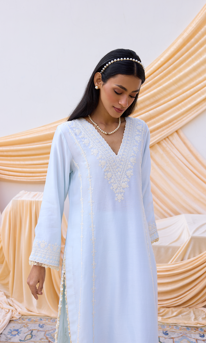 Fiza Set-  Chanderi Embroidered Kaftan Set (Set of 2)