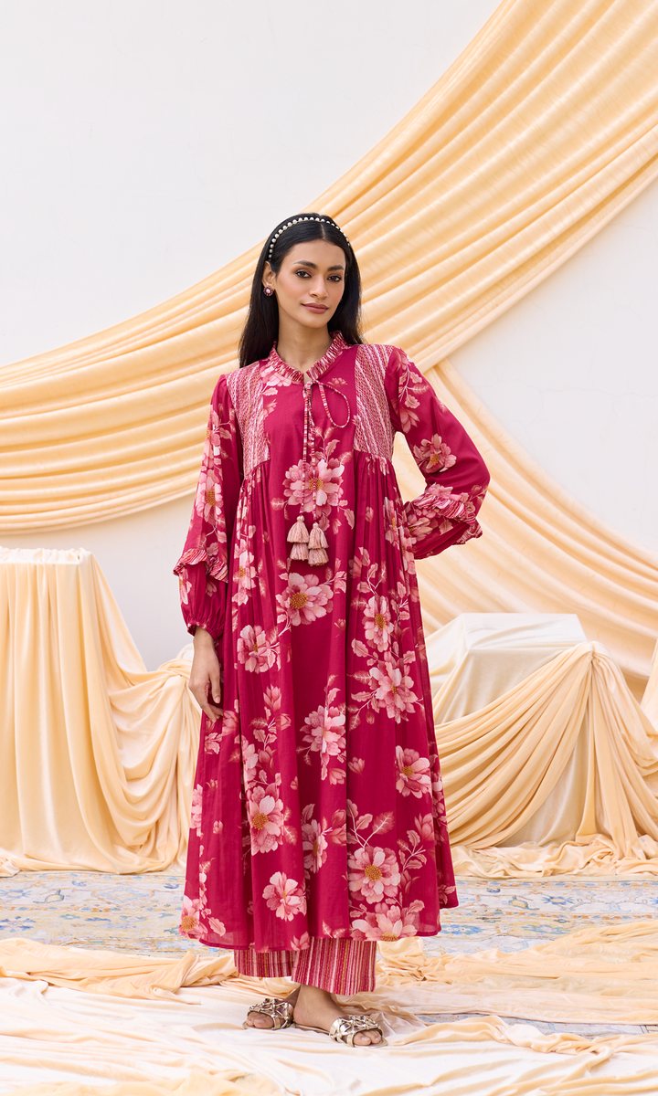 Viola- Digitally Printed Floral Poplin and Mulmul Co-ord Set (Set of 2)