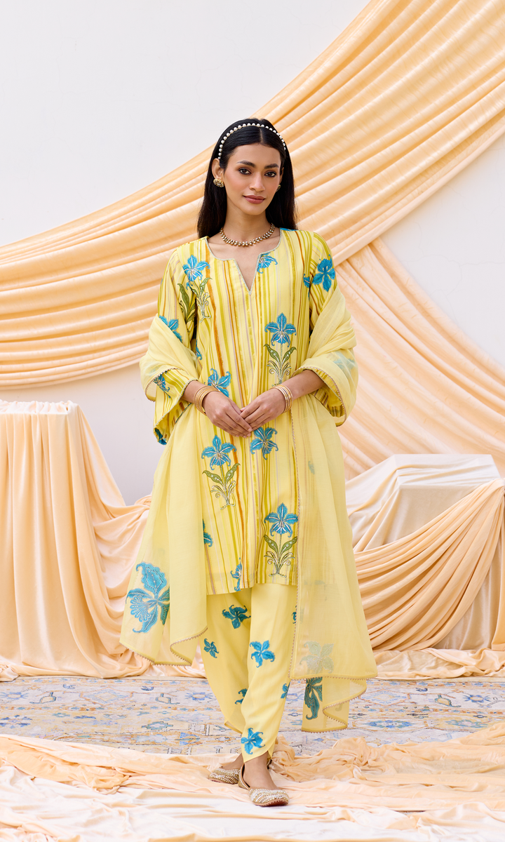 Inaya Set- Embroidered Digital Kurta & Dhoti with Dupatta (set of 3)