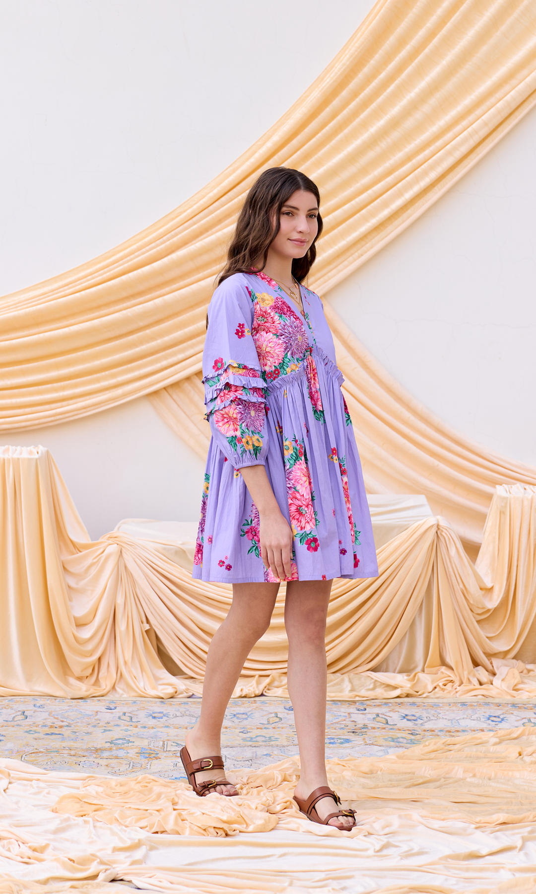 Daphne- Digitally Printed Floral Embroidered Cotton Dress