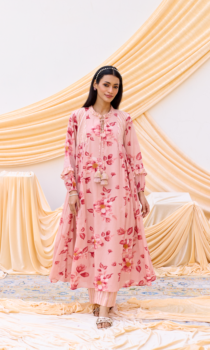 Viola- Digitally Printed Floral Poplin and Mulmul Co-ord Set (Set of 2)