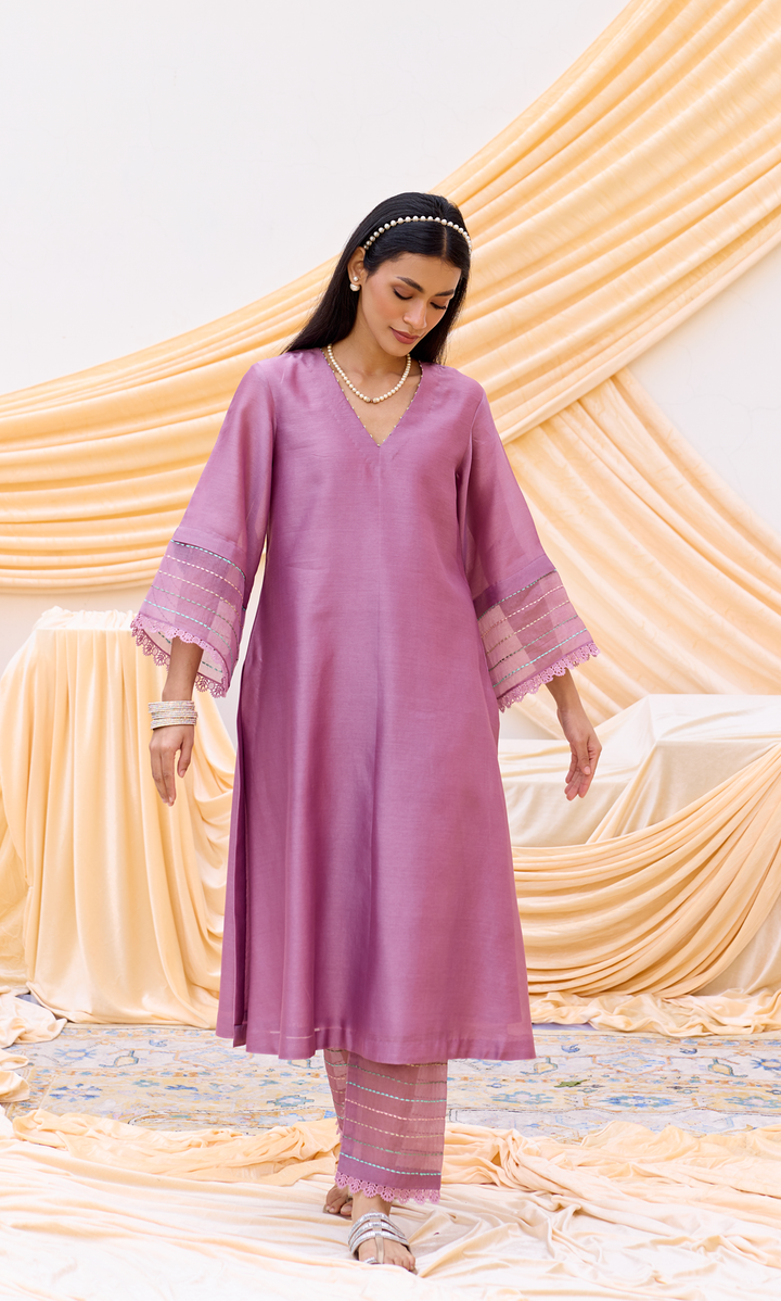 Mira Set- Chanderi Patchwork Mukaish Kurta Set (set of 3)