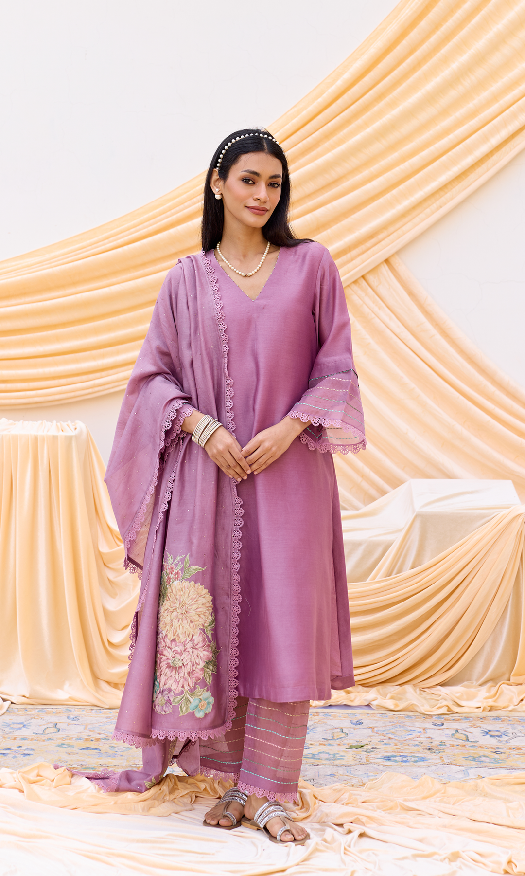 Mira Set- Chanderi Patchwork Mukaish Kurta Set (set of 3)