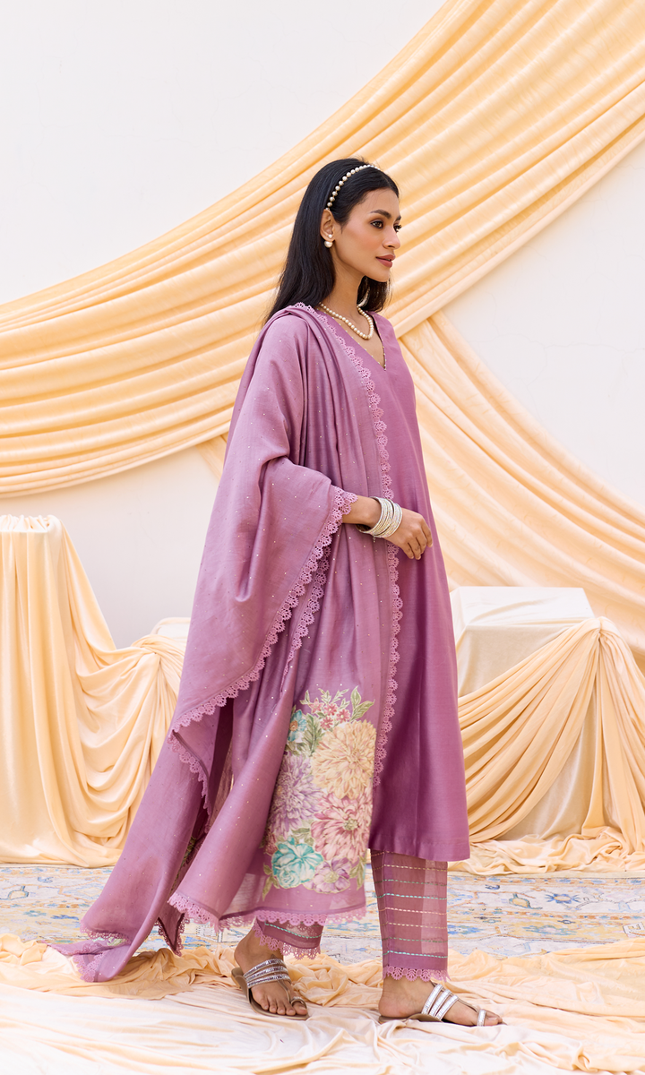 Mira Set- Chanderi Patchwork Mukaish Kurta Set (set of 3)