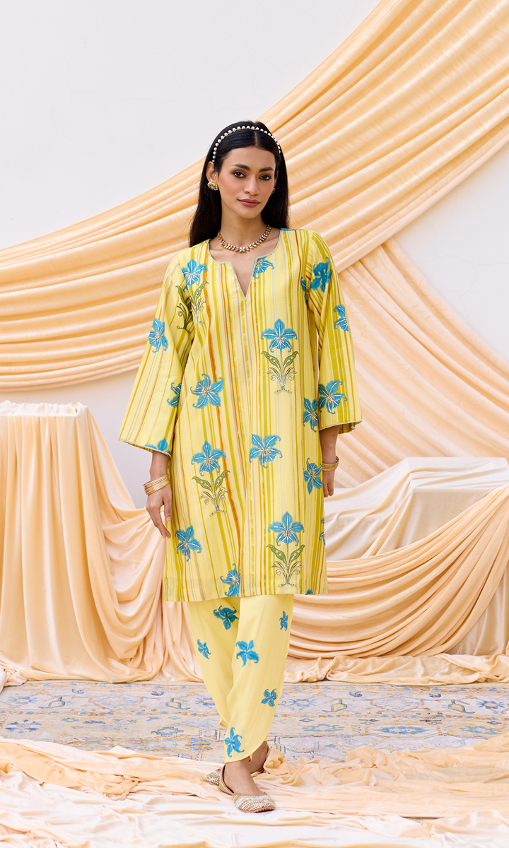 Inaya Set- Embroidered Digital Kurta & Dhoti with Dupatta (set of 3)