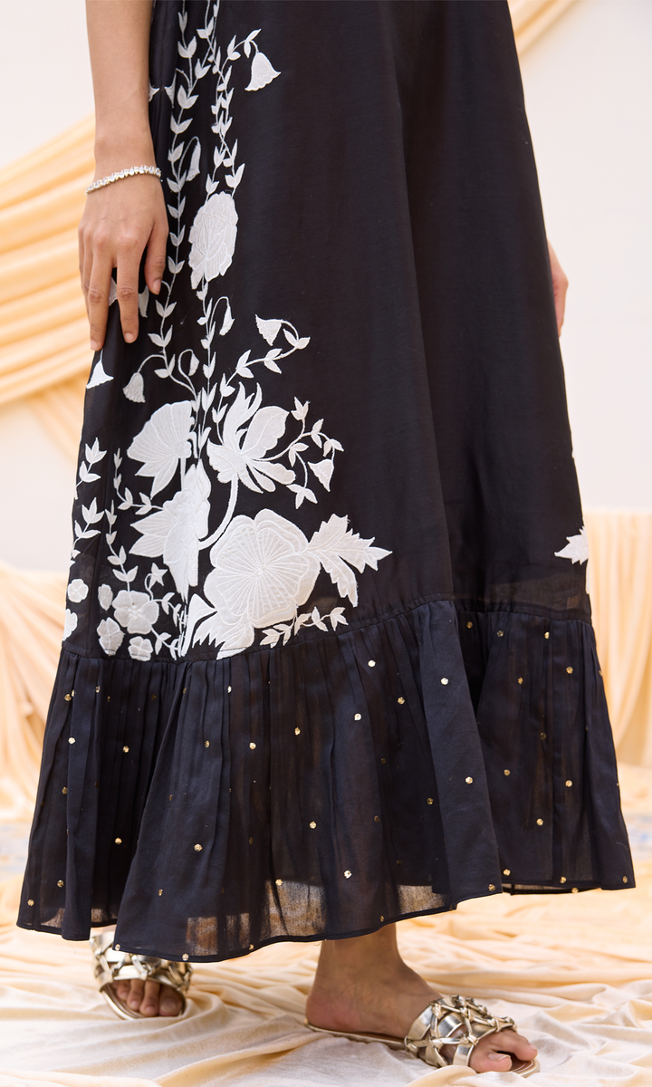 Primrose - Chanderi Tie Up dress with appliqué work