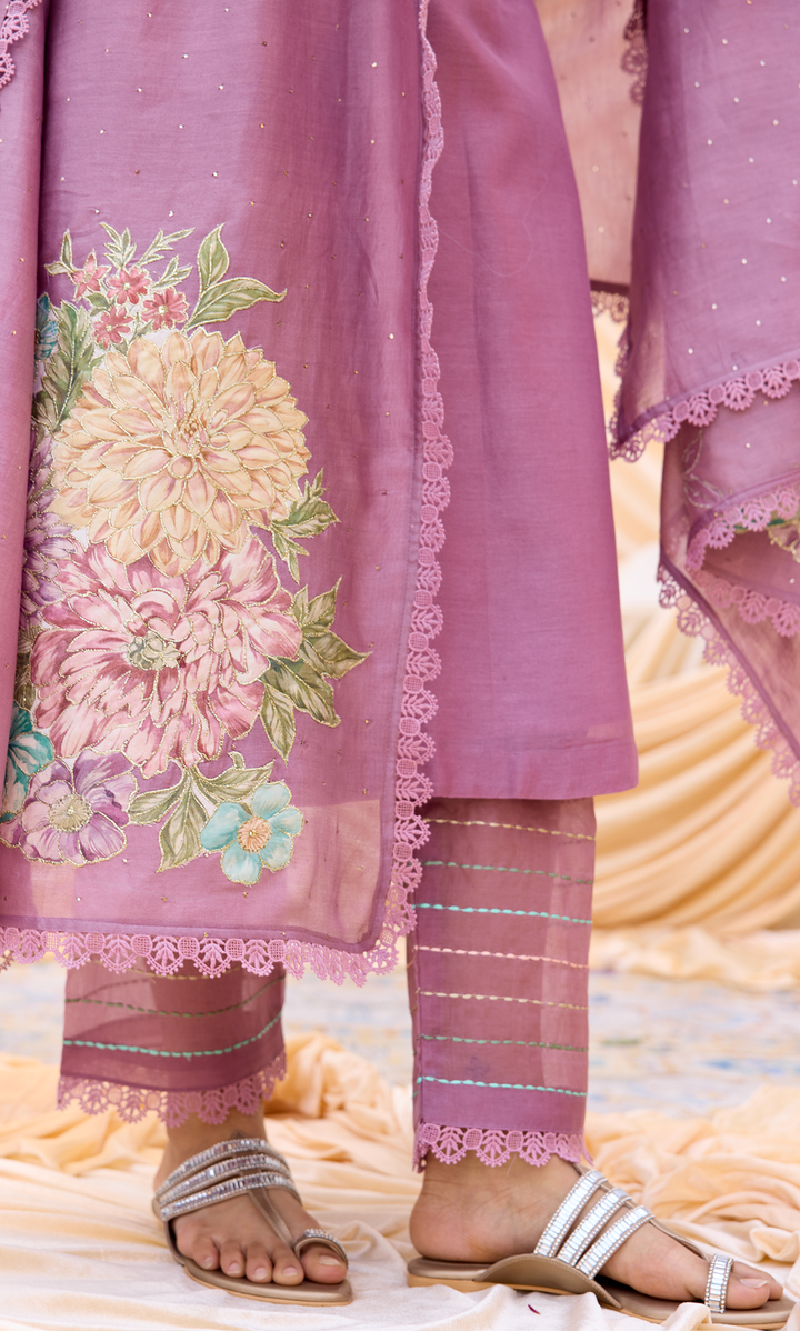 Mira Set- Chanderi Patchwork Mukaish Kurta Set (set of 3)