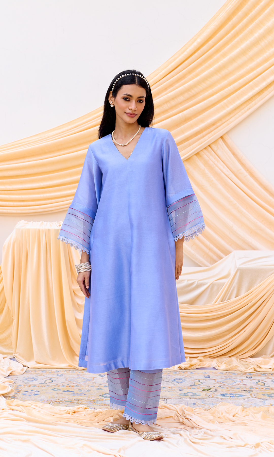 Mira Set- Chanderi Patchwork Mukaish Kurta Set (set of 3)