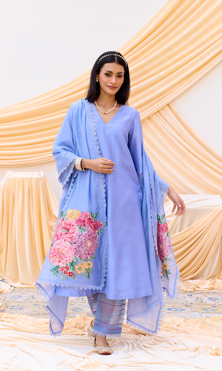 Mira Set- Chanderi Patchwork Mukaish Kurta Set (set of 3)