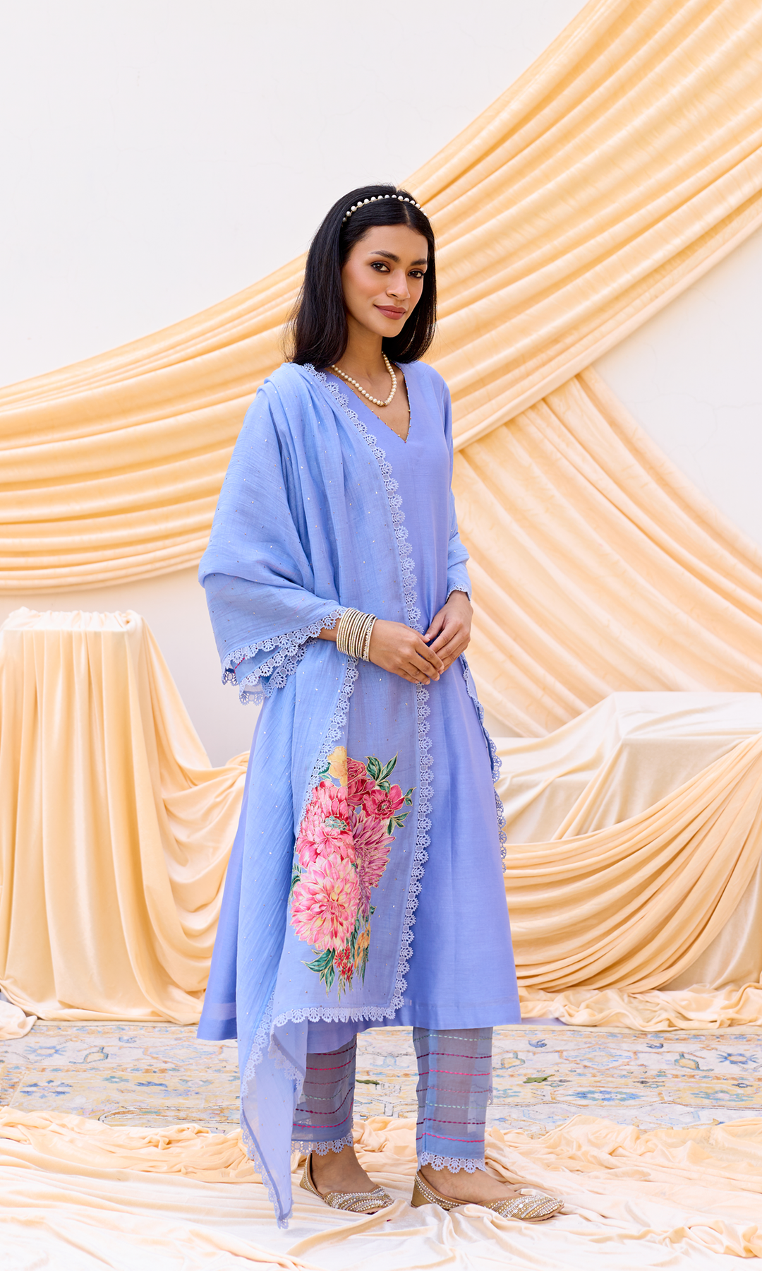 Mira Set- Chanderi Patchwork Mukaish Kurta Set (set of 3)