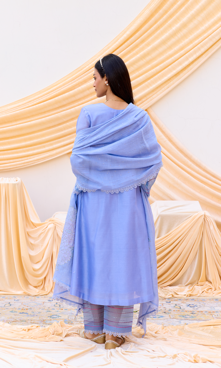 Mira Set- Chanderi Patchwork Mukaish Kurta Set (set of 3)