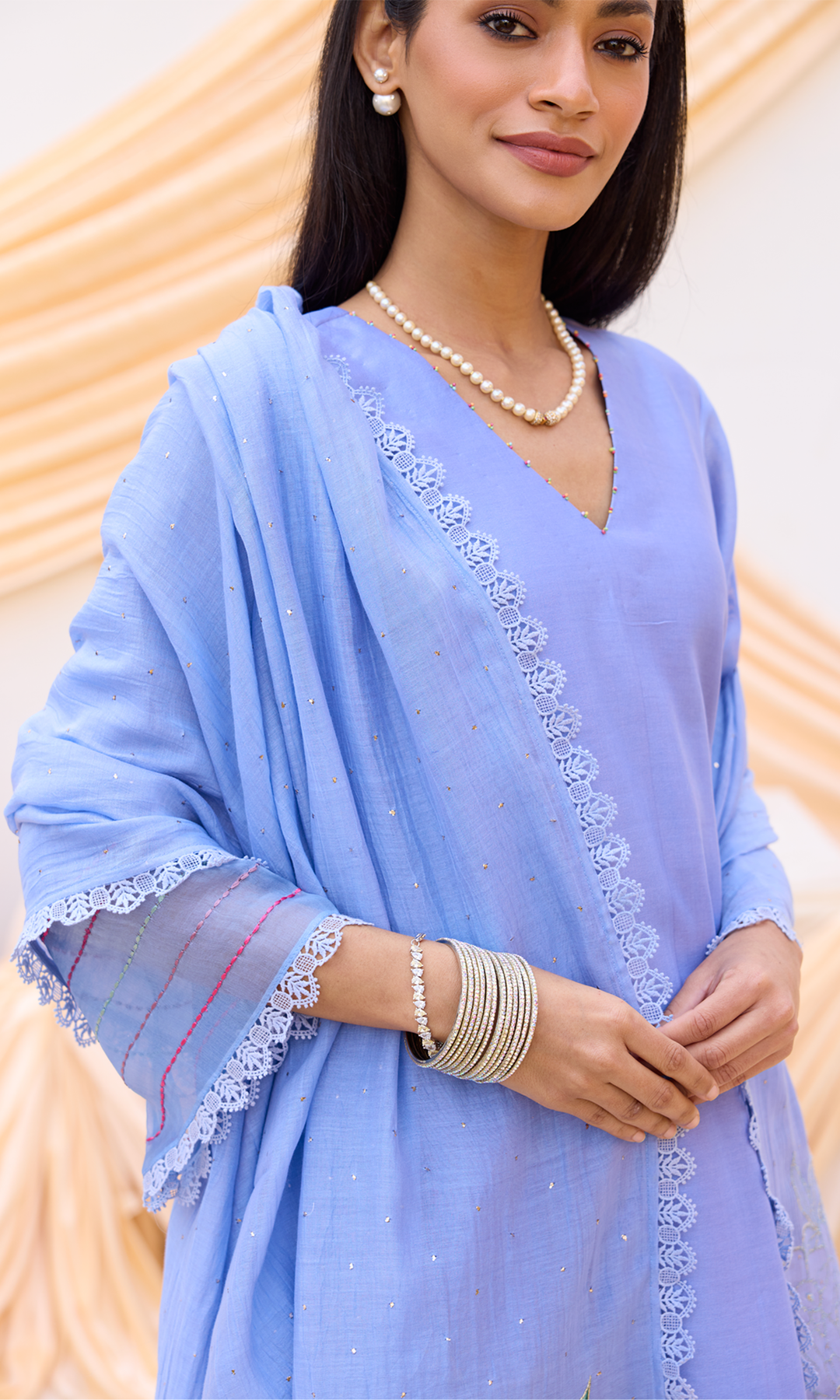 Mira Set- Chanderi Patchwork Mukaish Kurta Set (set of 3)