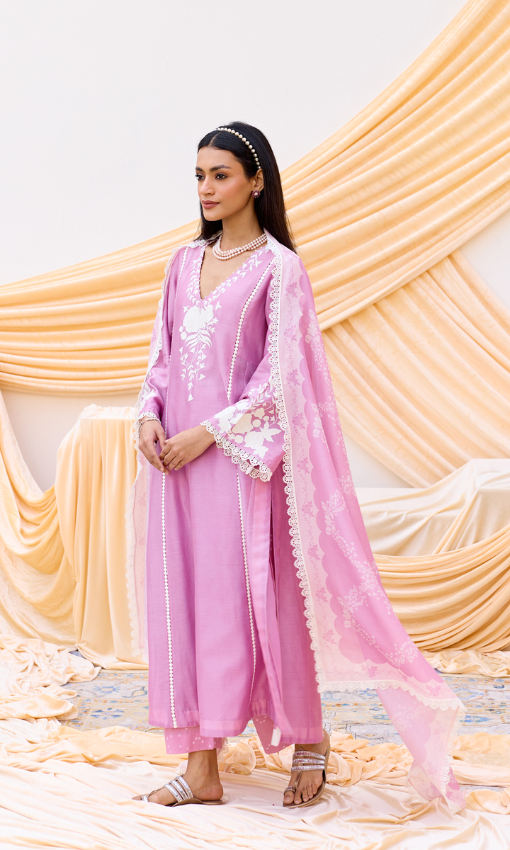 Nour Set- Chanderi Patchwork Kurta Set with Digital Dupatta (set of 3)