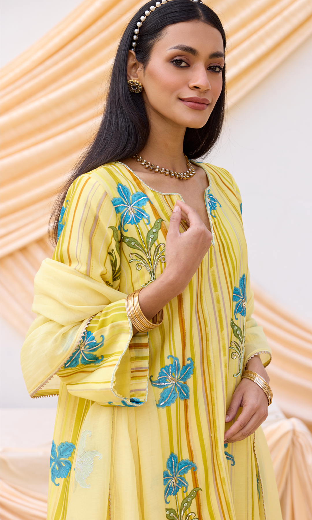 Inaya Set- Embroidered Digital Kurta & Dhoti with Dupatta (set of 3)