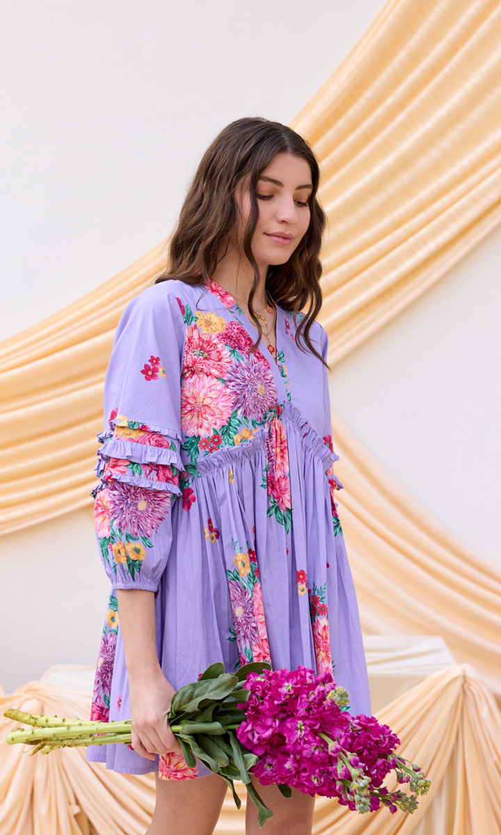 Daphne- Digitally Printed Floral Embroidered Cotton Dress