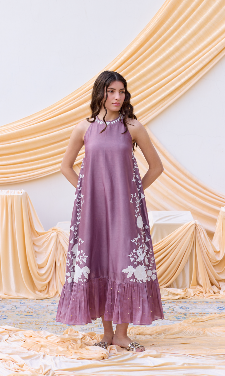 Primrose - Chanderi Tie Up dress with appliqué work