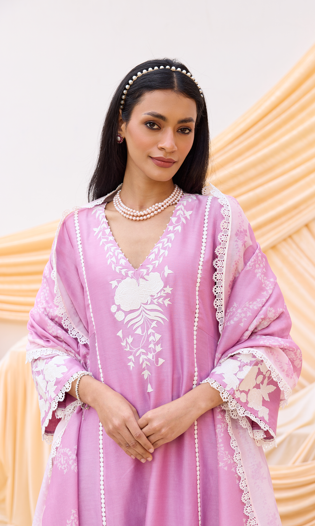 Nour Set- Chanderi Patchwork Kurta Set with Digital Dupatta (set of 3)