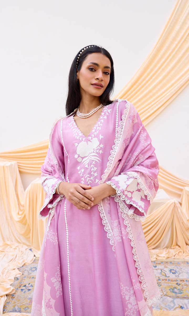 Nour Set- Chanderi Patchwork Kurta Set with Digital Dupatta (set of 3)