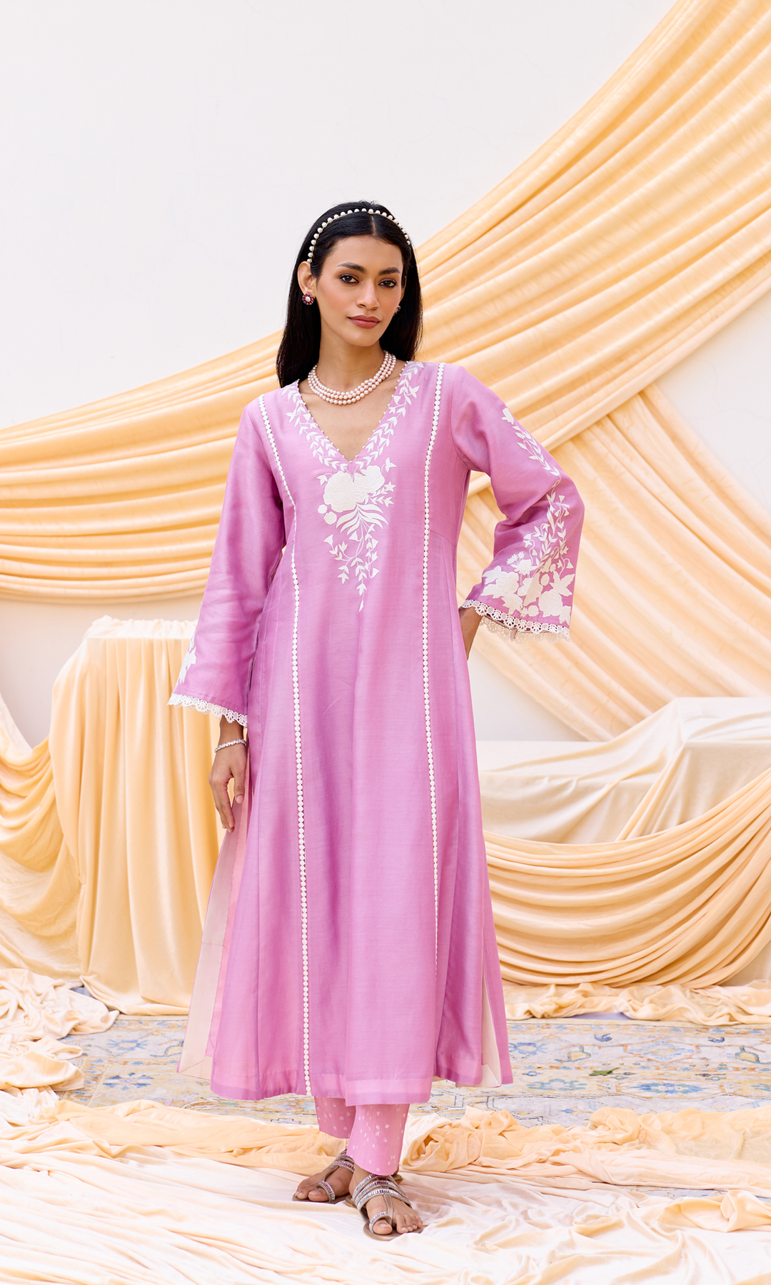 Nour Set- Chanderi Patchwork Kurta Set with Digital Dupatta (set of 3)