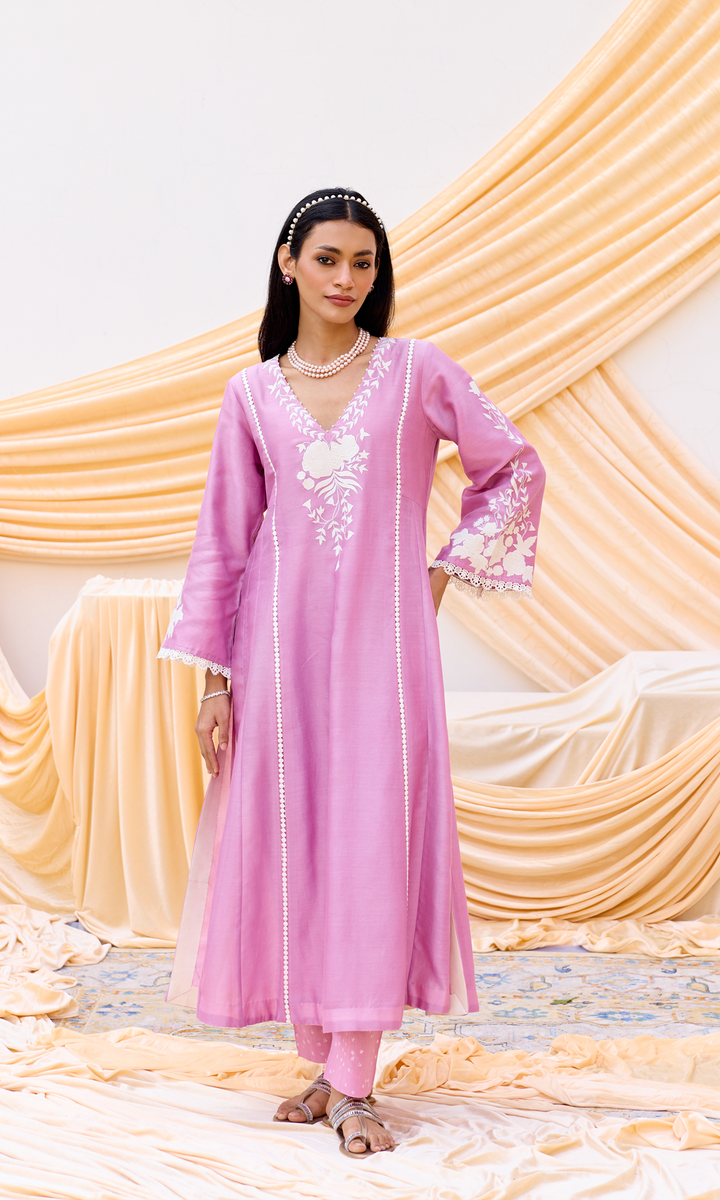 Nour Set- Chanderi Patchwork Kurta Set with Digital Dupatta (set of 3)