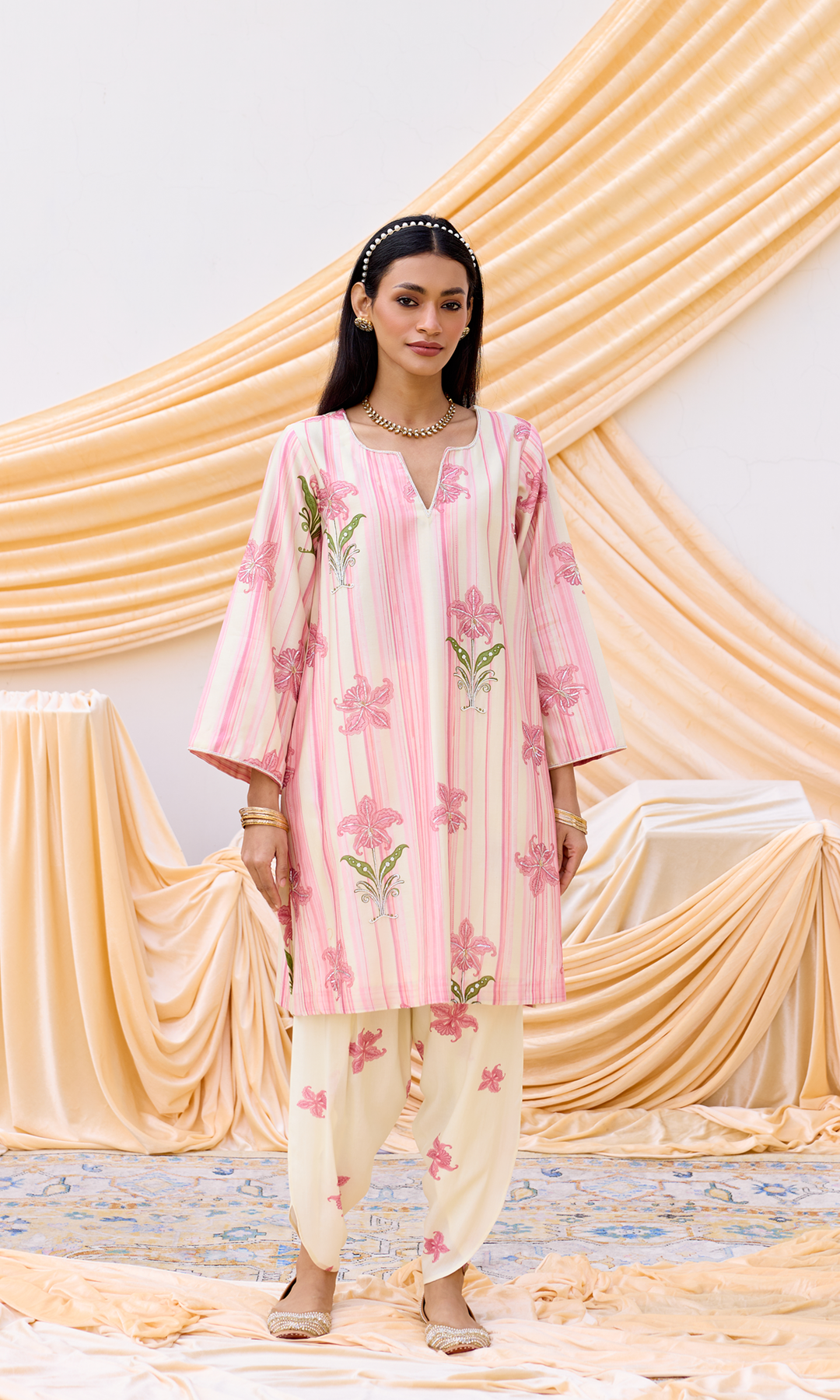 Inaya Set- Embroidered Digital Kurta & Dhoti with Dupatta (set of 3)