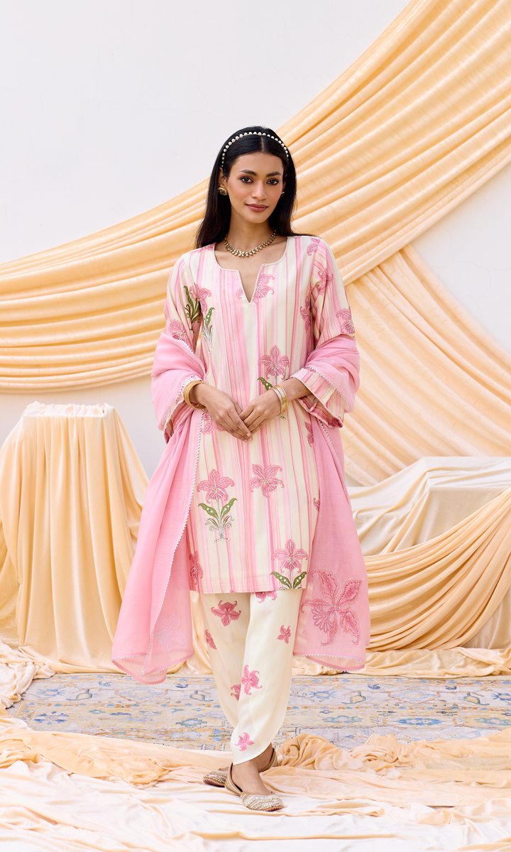 Inaya Set- Embroidered Digital Kurta & Dhoti with Dupatta (set of 3)