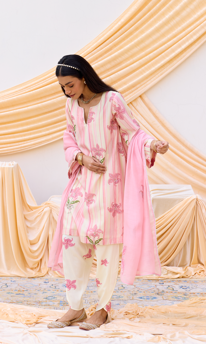 Inaya Set- Embroidered Digital Kurta & Dhoti with Dupatta (set of 3)