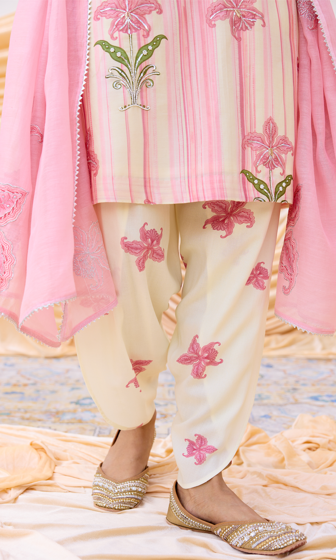 Inaya Set- Embroidered Digital Kurta & Dhoti with Dupatta (set of 3)