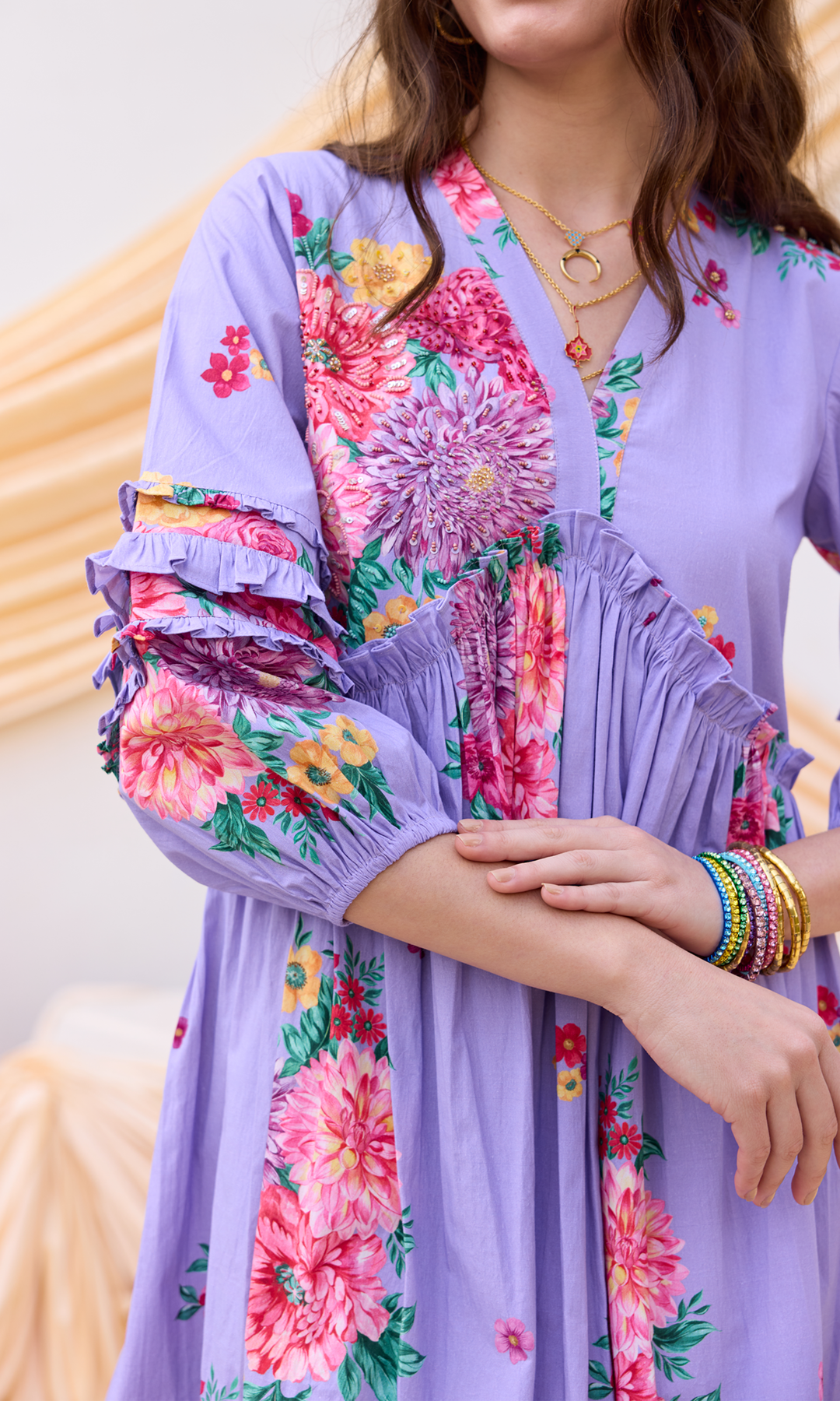 Daphne- Digitally Printed Floral Embroidered Cotton Dress