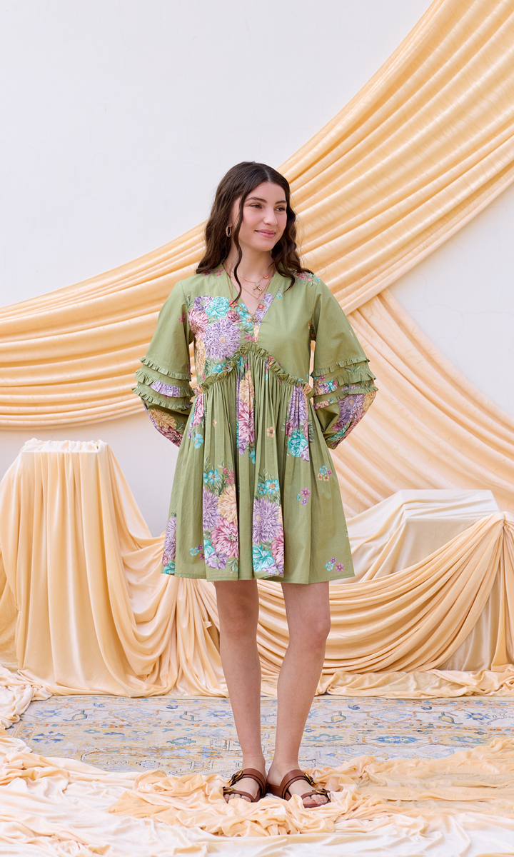 Daphne- Digitally Printed Floral Embroidered Cotton Dress