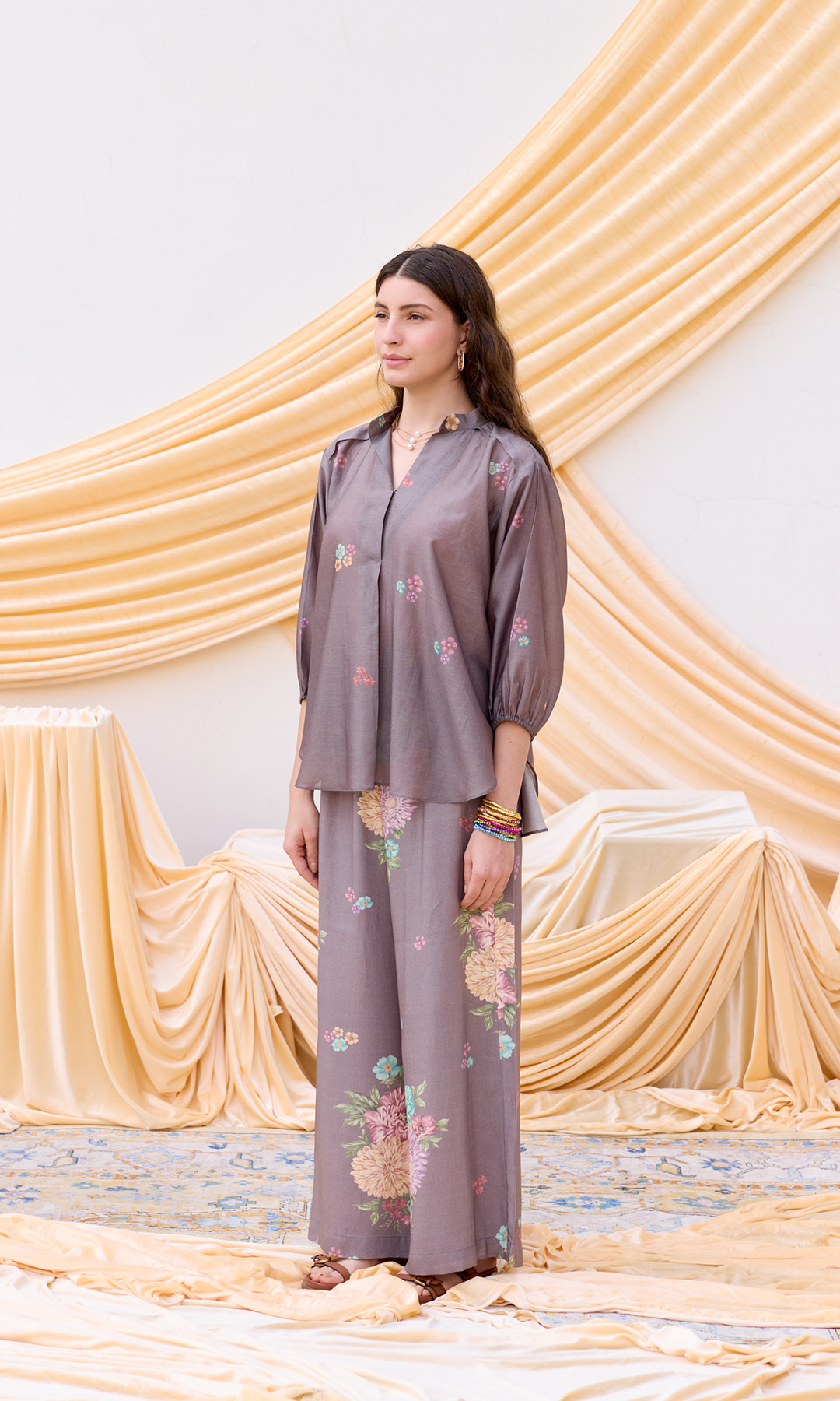 Audrey- Digitally printed Chanderi anti-fit top with buttersilk pants