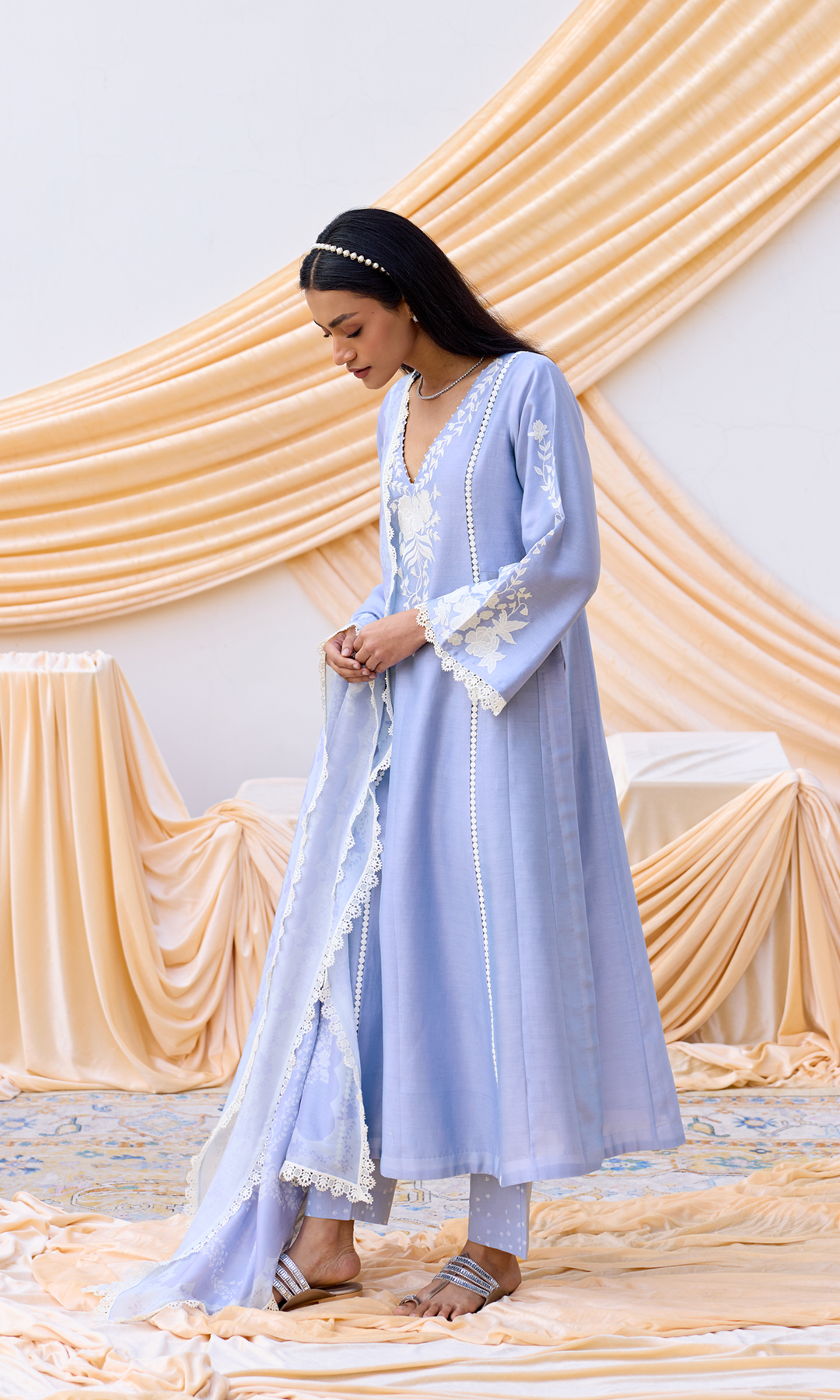 Nour Set- Chanderi Patchwork Kurta Set with Digital Dupatta (set of 3)