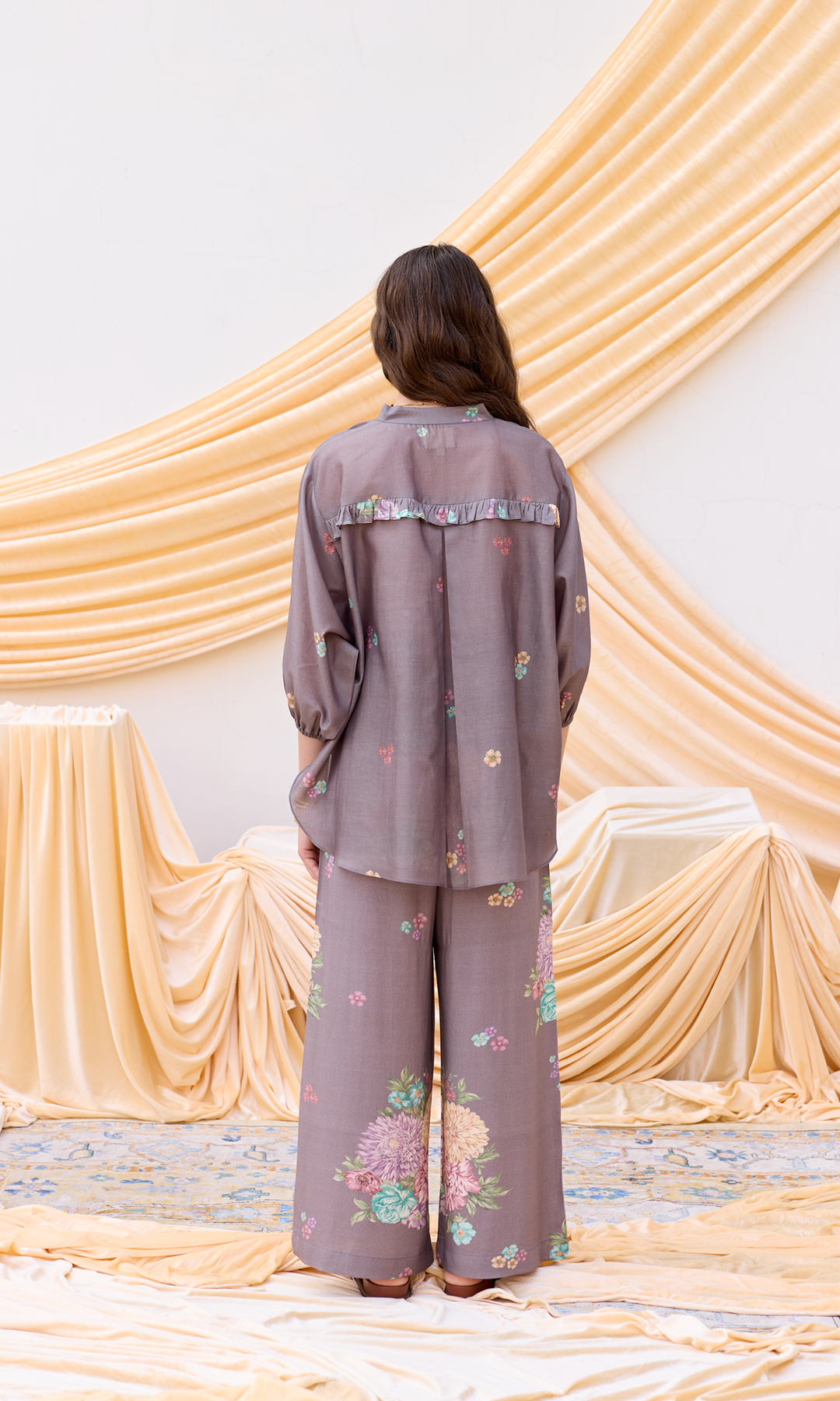Audrey- Digitally printed Chanderi anti-fit top with buttersilk pants
