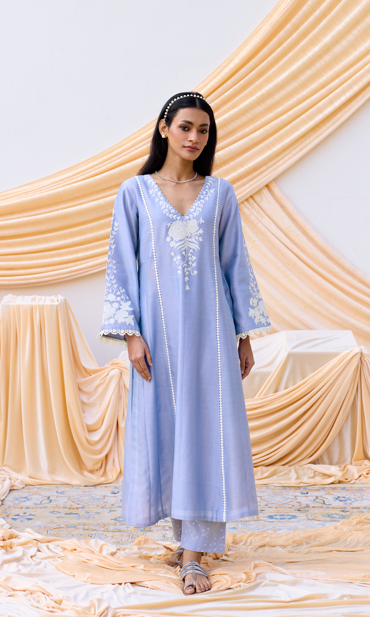 Nour Set- Chanderi Patchwork Kurta Set with Digital Dupatta (set of 3)