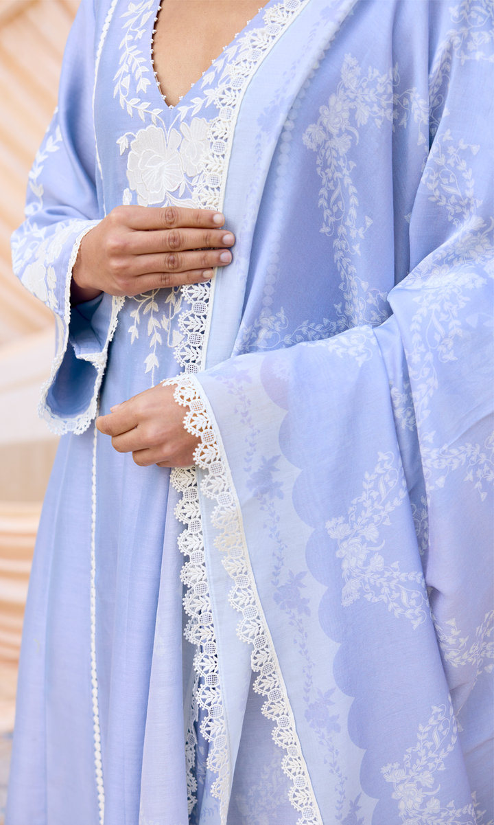 Nour Set- Chanderi Patchwork Kurta Set with Digital Dupatta (set of 3)