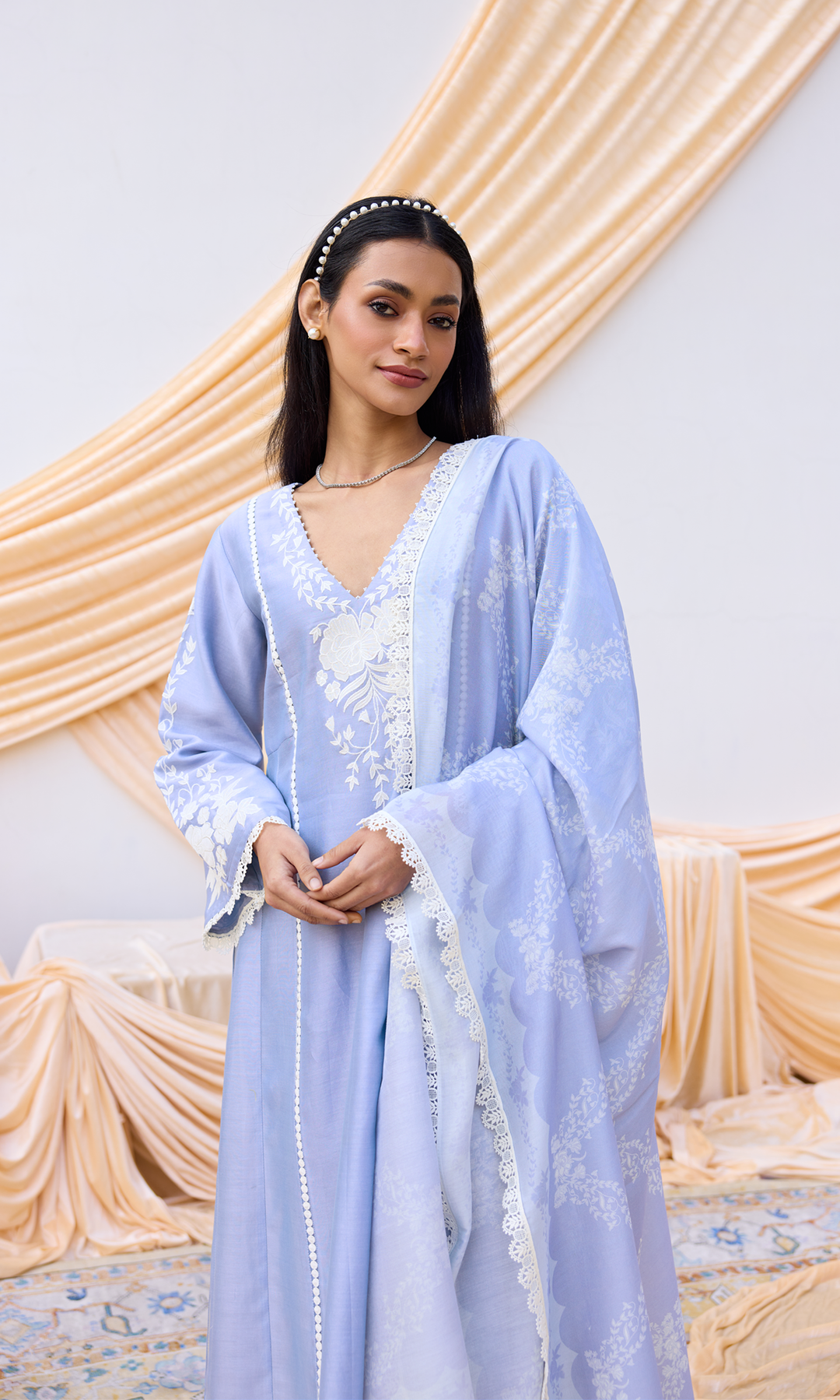 Nour Set- Chanderi Patchwork Kurta Set with Digital Dupatta (set of 3)