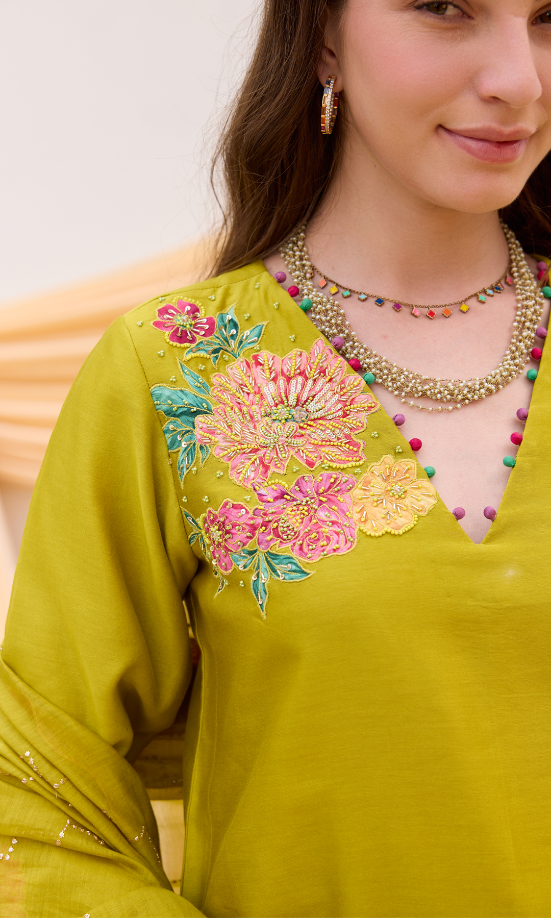 Ruwa Set- Hand Embroidered Kurta with Printed Sharara and Dupatta (set of 3)