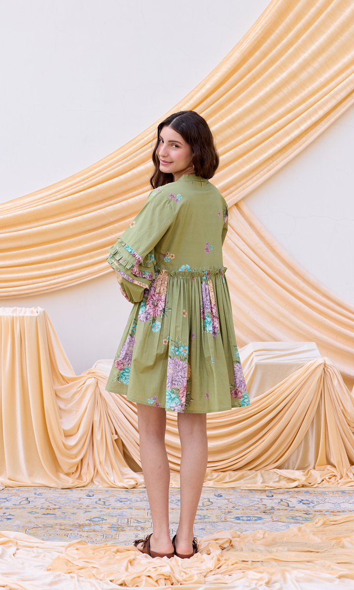 Daphne- Digitally Printed Floral Embroidered Cotton Dress