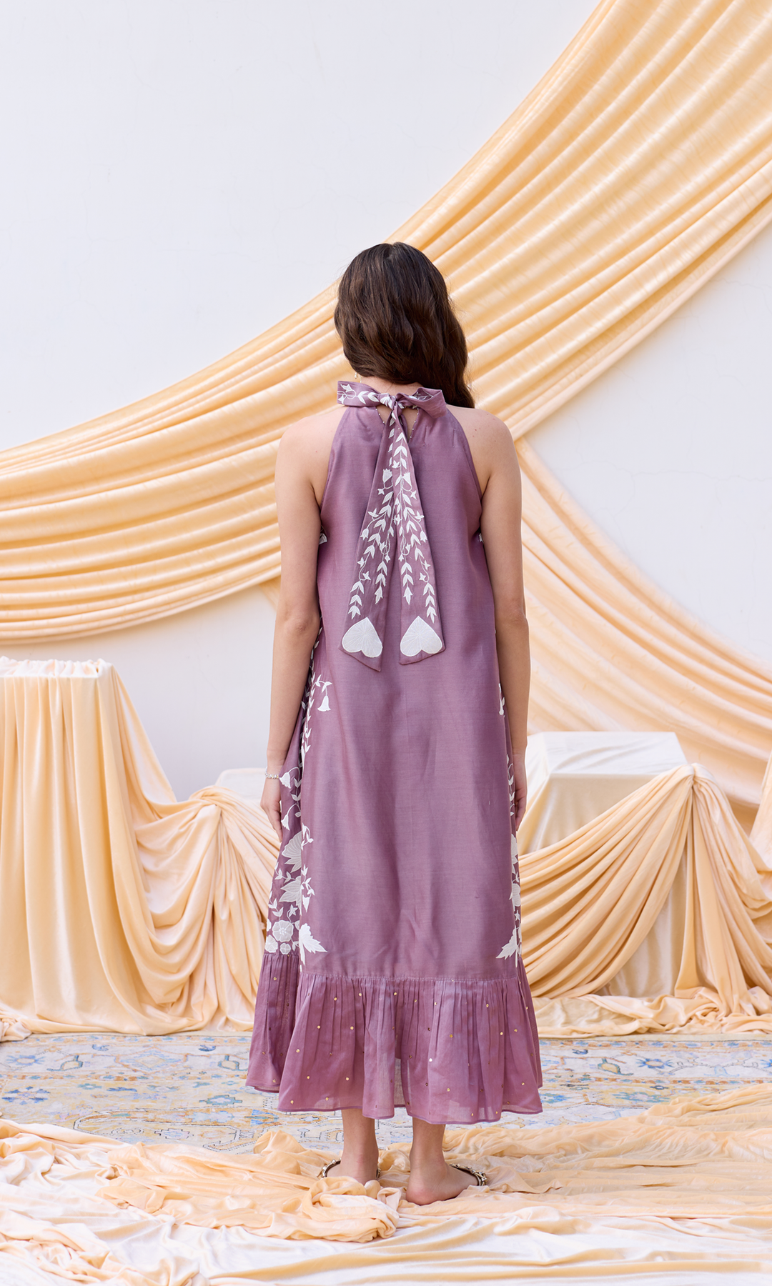 Primrose - Chanderi Tie Up dress with appliqué work