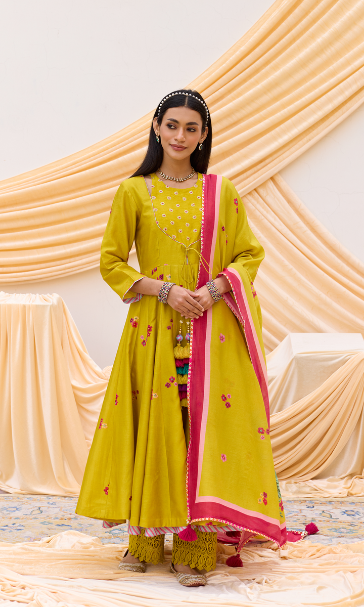 Soraya Set- Chanderi Digitally Printed Floral Anarkali Set (set of 3)