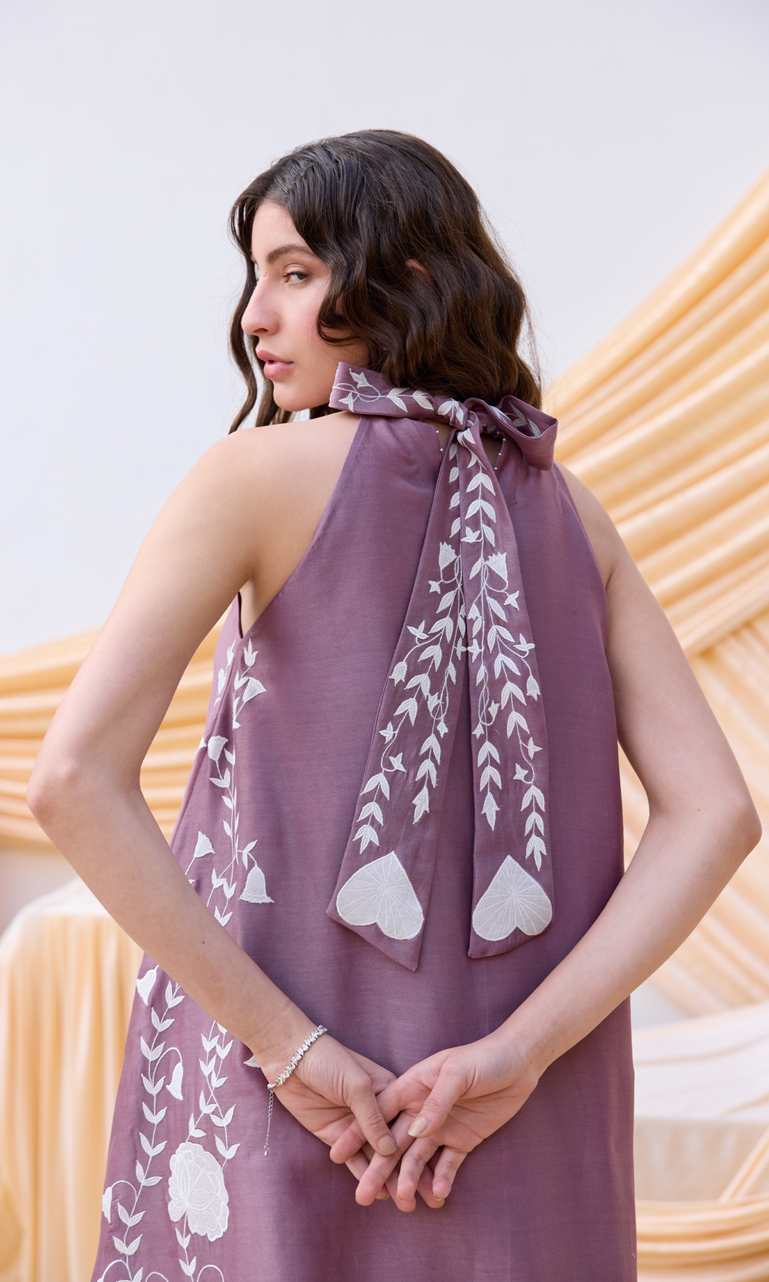 Primrose - Chanderi Tie Up dress with appliqué work